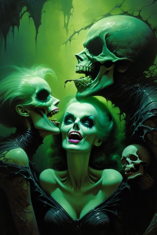 kiss make up, pink tongue out all the way, Modern art style on the theme of psychological fear in the style of gerald brom, light green nature ratio, fantasy horror art, photorealistic dark concept art, in style of dark fantasy art, lich vecna (d&d), detailed 4k horror artwork, Movie Still, an nude old woman has the colours of a pumpkin,  withering,  rotten,  staring froma dark cave,  spider webs,  scary wild tired eyes,  smelling of death,  scaring kids,  rotten teeth,  horror,  dark,  creepy,  black,  green,  wet,  cold and wild, ,HellAI