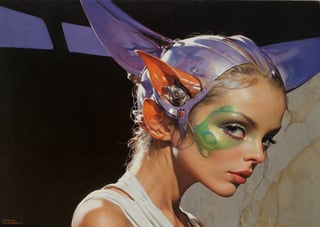 art by Masamune Shirow, art by J.C. Leyendecker, art by simon bisley, art by ralph steadman, a masterpiece, stunning beauty, hyper-realistic oil painting, star wars alien creatures, a portrait picture, incredible detail, fantasy portrait, smooth skin,  kaleidoscope graffiti background, Vogue, artint, frutiger, 