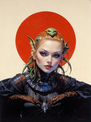 art by Masamune Shirow, art by J.C. Leyendecker, art by simon bisley, a masterpiece, stunning beauty, hyper-realistic oil painting, a star wars alien creature,  loose clothing, a portrait picture, incredible detail, 