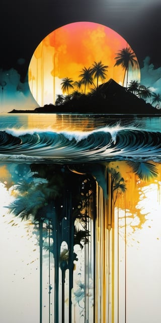  ((a tropical island, seen from the sea)),black ink flow, 64k resolution photorealistic masterpiece by aaron horkey and jeremy mann, intricately detailed by jean baptiste mongue, acrylic: watercolor art, professional photography, dynamic lighting, volumetric lighting maximalist photoillustration:by marton bobzert,8k resolution concept art intricately detailed, complex, elegant, majestic, ecstacy, fantastical, aspect ratio:16:9, ,xyzsanart01,portrait_futurism,dripping paint