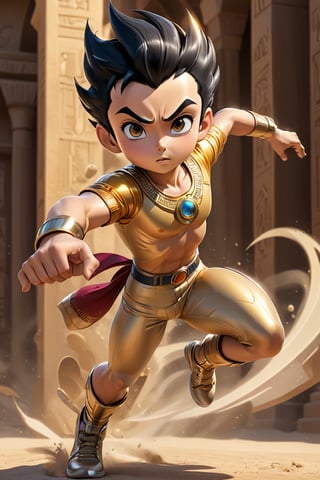 ((full body image of Astroboy,)) ((Action pose)), ((Egyptian style)), ((full clothes)), ((wearing golden t-shirt)), (Masterpiece, Best quality), (finely detailed eyes), (finely detailed eyes and detailed face), (Extremely detailed CG, intricate detailed, Best shadow), conceptual illustration, (illustration), (extremely fine and detailed), (Perfect details), (Depth of field),more detail XL,action shot