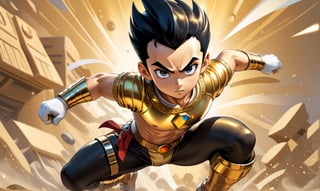 ((full body image of Astroboy,)) ((Action pose)), ((Egyptian style)), ((full clothes)), ((wearing golden t-shirt)), (Masterpiece, Best quality), (finely detailed eyes), (finely detailed eyes and detailed face), (Extremely detailed CG, intricate detailed, Best shadow), conceptual illustration, (illustration), (extremely fine and detailed), (Perfect details), (Depth of field),more detail XL,action shot