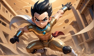 ((full body image of Astroboy,)) ((Action pose)), ((Egyptian style)), ((full clothes)), with golden t-shirt, (Masterpiece, Best quality), (finely detailed eyes), (finely detailed eyes and detailed face), (Extremely detailed CG, intricate detailed, Best shadow), conceptual illustration, (illustration), (extremely fine and detailed), (Perfect details), (Depth of field),more detail XL,action shot