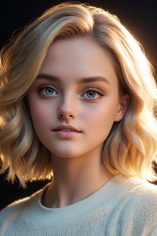 blonde tiktok teen portrait, glamor shot, with long blonde hair, dimples, a portrait, inspired by marie-gabrielle capet, joey king, trending on cg society, buttons, black sweater, transparencies, unreal engine, cinematic, color grading, portrait photography, shot on 22mm lens, ultra-wide angle, depth of field, hyper-detailed, beautifully color-coded, insane details, intricate details, beautifully color graded, unreal engine, cinematic, color grading, editorial photography, photography, photoshoot, ray tracing global illumination, shot on 22mm lens, depth of field, dof, tilt blur, shutter speed 1/1000, f/22, white balance, 32k, super-resolution, megapixel, prophoto rgb, vr, lonely, good, massive, halfrear lighting, backlight, natural lighting, incandescent, optical fiber, moody lighting, cinematic lighting, studio lighting, soft lighting, volumetric, contre-jour, beautiful lighting, accent lighting, global illumination, screen space global illumination, optics, scattering, glowing, shadows, rough, shimmering, ray tracing reflections, lumen reflections, screen space reflections, diffraction grading, chromatic aberration, gb displacement, scan lines, ray traced, ray tracing ambient occlusion, anti-aliasing, shaders, opengl-shaders, glsl-shaders, post processing, post-production, cel shading, tone mapping, cgi, vfx, sfx, insanely detailed,photo r3al,photorealistic