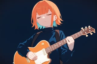 score_9_up,score_8_up, source_anime,solo,1girl ,Orange hair,expressionless,cyan background,Nira-Chan,
, Nira-Chan-StudyMe,closed_eyes,guitar,upper_body,long_sleeves,