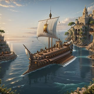 fantasy roman art,a The Floating Isles, A brave explorer sets sail to discover a cluster of islands that float high above the clouds. character, detailed, sub surface scattering, sharp focus, detailed, particles, sub surface scattering, sharp focus , cinema 4d, matte painting, polished, beautiful, colorful, intricate, eldritch, ethereal, vibrant, surrealism, surrealism, vray, nvdia ray tracing, cryengine, magical, 4k, 8k, masterpiece, crystal, romanticism,Create a stunning landscape of an illuminated enchanted forest in the twilight. The painting should have a soft, ethereal lighting and vibrant pastel colors. The style should be realistic, resembling the works of Thomas Kinkade. Use oil on canvas as the medium, focusing on creating a high-definition scenic painting.,Movie Still,Renaissance Sci-Fi Fantasy