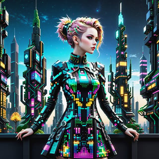 In a world where nature and technology converge in a breathtaking symphony of 'Pixel Punk Pixel Dress,' imagine a character donning the captivatingPixel Punk Pixel Dress. The setting is a futuristic cityscape where skyscrapers intertwine with colossal, biomechanical trees.

depth_of_field, 8k octane render, high detail, masterpiece, hyperdetailed, intricate details