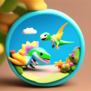 miniwoold 3d super cute dinosaur inside a circle 3d background, cute cartoon style, colorful, very clear, very creative, beautiful,  3d childish cute cartoon style:1.3, exceptional cute dinosaur anatomy, 