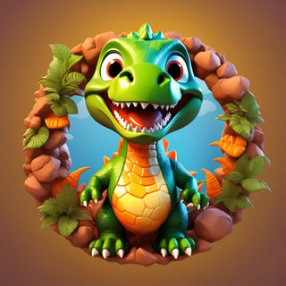 tshirt design of a very very cute 3d male super cute dinosaur inside a circle background, cute cartoon style, colorful, very clear, very creative, beautiful, childish cute cartoon style:1.3,