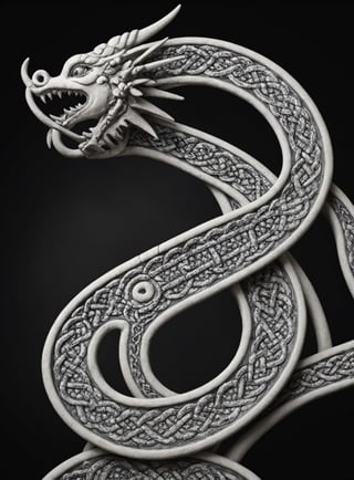 Epic dystopian closeup photo of chinese dragon, knotwork