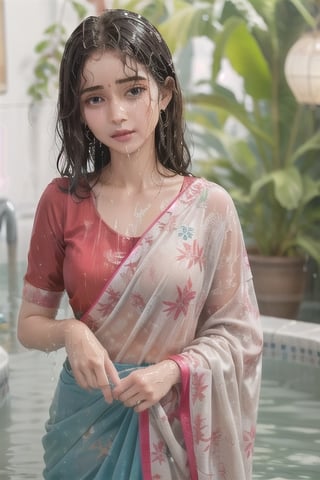 wet hair,SoakingWetClothes,  ((wet clothes, wet hair, bathing in water, face focused, skin pores, blouse, saree , detail face, )),wet hair,girl wearing indian saree,aliabhatt,SoakingWetClothes