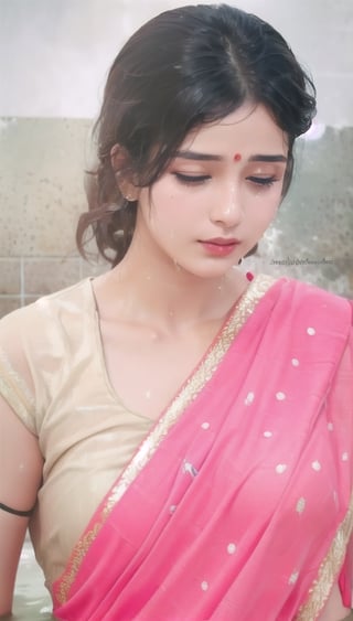 wet hair,SoakingWetClothes,  ((wet clothes, wet hair, bathing in water, face focused, skin pores, blouse, saree , detail face, )),wet hair,girl wearing indian saree,aliabhatt,SoakingWetClothes