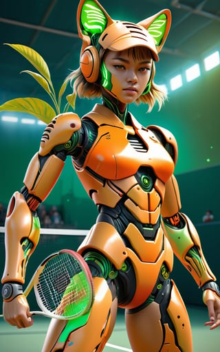 (fullbody:1) of Tiger tennis player in tennis court, (masterpiece:1.1), (highest quality:1.1), (HDR:1.0), extreme quality, cg, (negative space), detailed face+eyes, 1girl, fox ears, (plants:1.18), (fractal art), (bright colors), splashes of color background, colors mashing, paint splatter, complimentary colors, neon, compassionate, electric, limited palette, synthwave, fine art, tan skin, full body, (green and orange:1.2), time stop, sy3, SMM,photo r3al,mecha,DonMCyb3rN3cr0XL 