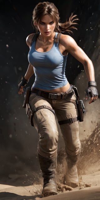 (masterpiece, top quality, Best quality, official art, beautiful and aesthetic:1.2), ((Lara Croft ,)) (Masterpiece, Best quality), (finely detailed eyes), (finely detailed eyes and detailed face), Full body view, intrincate details, (Extremely detailed CG, Ultra detailed, Best shadow), Beautiful conceptual illustration, (illustration), (((action pose,))) (extremely fine and detailed), (Perfect details), Short pant, bare legs, half body view, (Depth of field),action shot