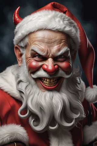  (masterpiece, photo realistic), Santa Claus with evil grin face, devil face, evil looking, 