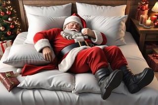  (masterpiece, photo realistic), Santa Claus sleeping on a big comfortable pillow