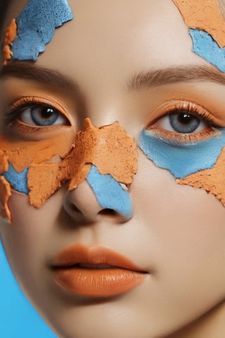 xxmixgirl, a close up of a person's face on a cracked surface, inspired by Alberto Seveso, featured on zbrush central, orange fire/blue ice duality!, portrait of an android, fractal human silhouette, red realistic 3 d render, blue and orange, subject made of cracked clay, woman, made of lava