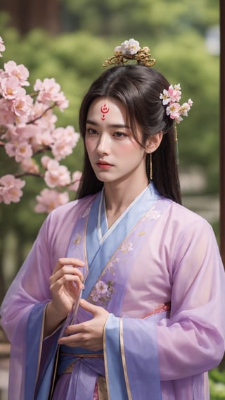 tienhiep, hanfu,
(Hands:1.1), better_hands, realhands
1boy, solo, long hair, black hair, hair ornament, long sleeves, upper body, flower, see-through, blurry background, facial mark, chinese clothes, forehead mark, realistic, hanfu, tienhiep,mature