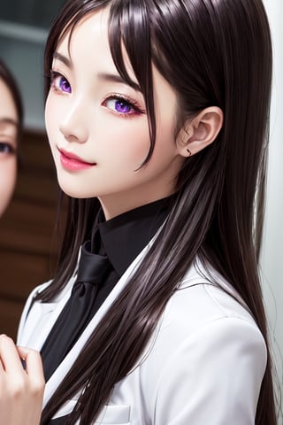 masterpiece, best quality, high definition, 
Kaori Houjou, solo, (purple eyes:1.1), (black hair:1.2), long hair, (business lady formal suit:1.2), (elegant, feminine, sophisticated), (cute girl), gorgeous face, gorgeous eyes, detailed face, detailed hands, smile, photorealistic, (asian face:1.2), ,Circle, (Magical Circle:1.2), sorceress