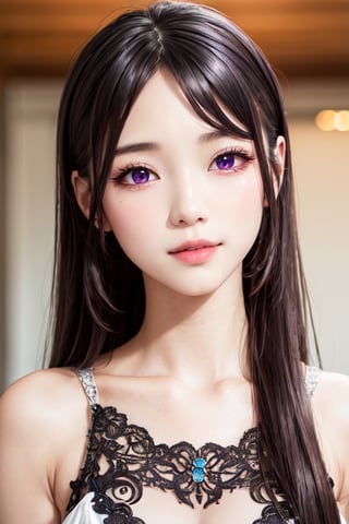 masterpiece, best quality, high definition, 
Kaori Houjou, solo, (purple eyes:1.1), (black hair:1.2), long hair, (Wedding Dress), (sophisticated ornate hairstyle), (elegant, feminine, sophisticated), (cute girl), gorgeous face, gorgeous eyes, detailed face, detailed hands, smile, photorealistic, (asian face:1.2)