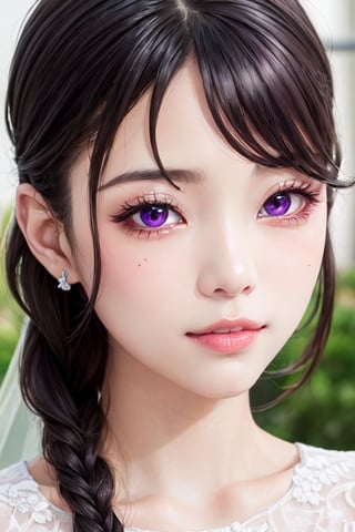 masterpiece, best quality, high definition, 
Kaori Houjou, solo, (purple eyes:1.1), (black hair:1.2), long hair, (Wedding Dress), (sophisticated braided hairstyle), (elegant, feminine, sophisticated), (cute girl), gorgeous face, gorgeous eyes, detailed face, detailed hands, smile, photorealistic, (asian face:1.2)