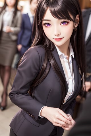 masterpiece, best quality, high definition, 
Kaori Houjou, solo, (purple eyes:1.1), (black hair:1.2), long hair, (business lady formal suit:1.2), (elegant, feminine, sophisticated), (cute girl), gorgeous face, gorgeous eyes, detailed face, detailed hands, smile, photorealistic, (asian face:1.2), ,Circle, (Magical Circle:1.2), sorceress