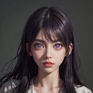 a 20 yo woman,long hair,dark theme, soothing tones, muted colors, high contrast, (natural skin texture, hyperrealism, soft light, sharp),chromatic_background,simple background,(((looking_at_viewer,  pov_eye_contact,  looking_at_camera,  headshot,  head_portrait,  headshot_portrait,  facing front))),big lips,HOSHINO AI, hoshino ai, ai hoshino, ai_hoshino,