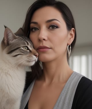 45 year old woman, serious executive, cat style eyeliner, 