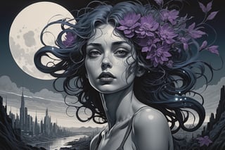 bruce timm Style, a beautiful woman in a field of flowers, haunting eyes, crazy curls, surreal dark art, trending on artstation, interconnected human lifeforms, seafloor, artist unknown, fate unknown, black oled background, bloom, cold stars, flower face, aesthetic ”, eve, contaminated (unsettling Sense of malevolence) fear of the unknown Existential cosmic horror leica, Pre-Raphaelite oil painting by Kilian Eng and Chris Cold, by Utagawa Hiroshige, in the German expressionist style of Hermann Stenner and alex grey and Gustavé Doré, lithograph, pencil drawing, inspired by Scarlett hooft graafland, Boris Vallejo, frank frazetta, François Pompon, Alphonse Mucha, Jean Dupas, Eugeniusz Zak, Simon Stalenhag and Pascal Blanché, Gerald Brom, Jean Tinguely, Zdzisław Beksiński, Anne Geddes, Francis Bacon, Derek Rickard, Yoshikata Amano, Andy Kehoe, Ismail Inceoglu, Russ Mills, Victo Ngai, Bella Kotak, noir, by charlie bowater and dan mumford and trevor Brown, heavy shadows, dark tones, city background, noir, gloomy, dark, neo-noir cyberpunk city, intricate, elegant, highly detailed, devil-armor, 2D motifs detailed dark fantasy digital painting, artstation, concept art, smooth, sharp focus, illustration, art by Otomo Katsuhiro and Shirō Masamune and Oshii Mamoru, style of Jason de Graaf, James Clyne, intricately detailed, cyberpunk, pop art, long exposure, sharp focus, radiant, trending on Artstation, abstract art complementary colors fine details, nostalgic and emotional, cloudy sky, dramatic use of high contrast black and white, surreal, nightmare, rage, art deco, posterised, psychedelic, in the German expressionist style of Hermann Stenner and alex grey and Gustavé Doré, lithograph, pencil drawing, highly detailed, portrait, color photography, in the style of Roger Ballen and Yousuf Karsh and Alfred Stieglitz and Heinrich Hoffmann and Imogen Cunningham and Irving Penn and Robert Frank and Edward Weston and Robert Capa and Annie Leibovitz and Henri-Cartier Bresson and Richard Avedon and Dorothea Lange and simon stalenhag and pascal blanche and alphonse mucha black and white, purple and blue, charcoal drawing, highly detailed