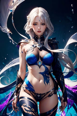 (masterpiece, top quality, best quality, official art, beautiful and aesthetic:1.2), (1girl:1.2), sexy, extreme detailed,(abstract:1.4, fractal art:1.3),(silver_hair:1.1), fate \(series\), colorful,highest detailed, (splash_art:1.2), jewelry:1.4, 