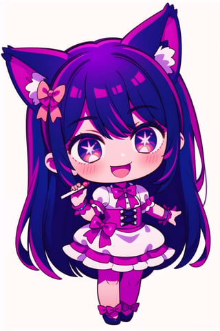 (masterpiece), candy, sweets, swirl lollipop, fullbody, chocolate, candy cane, 1girl,  cat ears, smile, ,Ai Hoshino, chibi