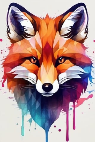 high quality, logo style, Watercolor, powerful colorful fox face logo facing forward, monochrome background, by yukisakura, awesome full color,

