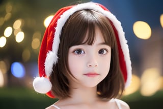 ((1girl, 6year old girl:1.5)), ((Portrait)),loli, petite girl,  whole body, children's body, beautiful shining body, bangs,((darkbrown hair:1.3)),high eyes,(aquamarine eyes), petite,tall eyes, beautiful girl with fine details, Beautiful and delicate eyes, detailed face, Beautiful eyes,natural light,((realism: 1.2 )), dynamic far view shot,cinematic lighting, perfect composition, by sumic.mic, ultra detailed, official art, masterpiece, (best quality:1.3), reflections, extremely detailed cg unity 8k wallpaper, detailed background, masterpiece, best quality , (masterpiece), (best quality:1.4), (ultra highres:1.2), (hyperrealistic:1.4), (photorealistic:1.2), best quality, high quality, highres, detail enhancement, ((very short hair:1.4)),
((tareme,animated eyes, big eyes,droopy eyes:1.2)),((random expression)),,random Angle,((santa costume:1.4)),((thick eyebrows:1.1)),perfect,((manga like visual)),((christmas decorations)),perfect light,white fur,facial_mark, neon_palette, shaped_highlights, ((bokeh background, blurry background)), night time, night sky, (city light), horizontal angle, looking away, perfect anatomy, colorful hair clip, many hair clips, christmas theme