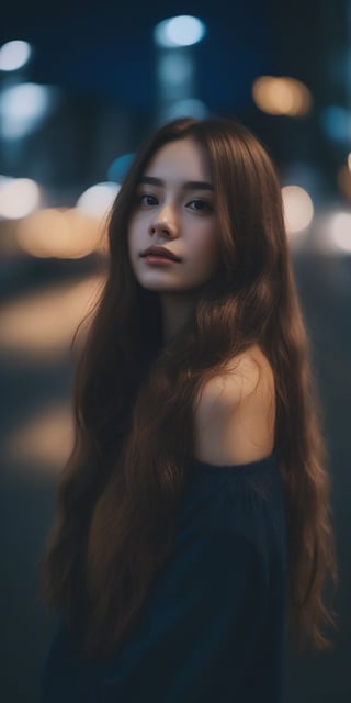  aesthetic portrait, 1girl,solo, long hair, bokeh, depth of field, cinematic, nighttime ,aesthetic portrait