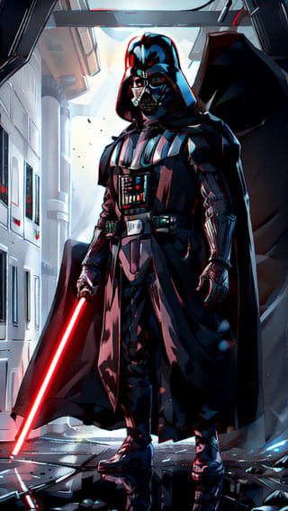 Darth Vader holding lightsaber in his hands, walking across a bunch of stormtroopers behind him,
Black_outfit, hood_up, boots, Darth Vader helmet,cape, armor, shoulder armor, armored boots,  
glowing_sword, glowing_weapon,holding_sword, holding_weapon, hood, laser, lightsaber,holding a lightsaber,energy_sword, glowing, glowing_weapon,
1 Man, looking at viewer,(closed mouth:1.0),
NSFW, official art, extremely detailed CG unity 8k wallpaper, perfect lighting, Colorful, Bright_Front_face_Lighting,
(masterpiece:1.0),(best_quality:1.0), ultra high res,4K,ultra-detailed,
photography, 8K, HDR, highest, absurdres:1.2, Kodak Portra 400, film grain, blurry background, bokeh:1.2, lens flare, (vibrant_color:1.2)
