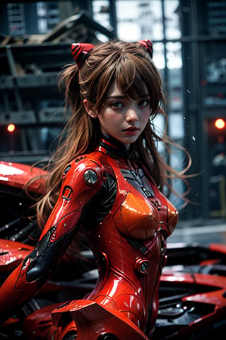 Epic CG masterpiece, Asuka Langley Soryu,hdr,dtm, full ha, charging forward battlefield, the burst meteor, the fierce battle of fighting with his life, 8K, ultra detailed graphic tension, dynamic poses, stunning colors, 3D rendering, surrealism, cinematic lighting effects, realism, 00 renderer, super realistic, full - body photos, super vista, super wide Angle, HD,Asuka Langley Soryu,Asuka Langley Soryu,Asuka Langley Soryu, black with red motorcycle in the background 