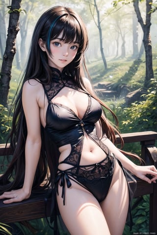 主：(Deep in the woods),(photo of upper body from thighs up),
人：korean woman,
優：With a very high artistic composition style,in the style of hyperrealistic paintings, 32k uhd, dark white and light white, anime art, exaggerated facial features, mural painting,HD uncensored,
髮：(long hair),  (((bangs))), 
特：(((Colorful and magical doomsday city))),
(masterpiece, highest quality, extreme detailed, best quality, official art, beautiful and aesthetic:1.2), (1girl), extreme detailed,(fractal art:1.3),colorful,highest detailed,High detailed,With a very high artistic composition style,
服：(((Spaghetti strap sleeveless sheer shirt made of tulle))),