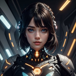 (highres,masterpiece:1.2),ultra-detailed,realistic,physically-based rendering,cyborg woman,electronic systems on-head humanoids,with a detailed brain that you can see,cranial mechanical parts representation,female face,beautiful detailed eyes,beautiful detailed lips,muscle wire,flesh-colored skin,metallic elements,digital interface,glowing circuitry,advanced sensors,high-tech prosthetics,seamless integration,artificial intelligence,technological enhancements,wearable technology,modern aesthetics,bionic enhancements,advanced biotechnology,sleek and futuristic design,blending of human and machine,symbolic representation of human evolution,harmonious coexistence of organic and synthetic components,vivid colors,dynamic lighting