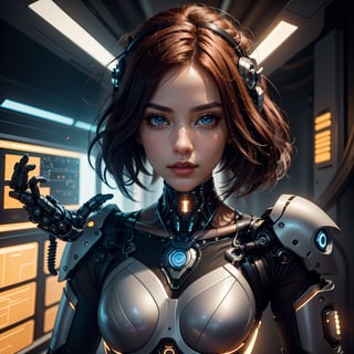 (high resolution, masterpiece: 1.2), ultra-detailed, realistic, physics-based representation, two cyborg women, electronic systems in the humanoid head, with a detailed brain that can be seen, representation of mechanical parts of the skull, female faces , beautiful detailed eyes, red hair, beautiful detailed lips, muscle wire, flesh-colored skin, metallic elements, digital interface, shiny circuits, advanced sensors, high-tech prosthetics, seamless integration, artificial intelligence, technological improvements, wearable technology, modern aesthetics , bionic enhancements, advanced biotechnology, elegant and futuristic design, combination of humans and machines, symbolic representation of human evolution, harmonious coexistence of organic and synthetic components, vivid colors, dynamic lighting.