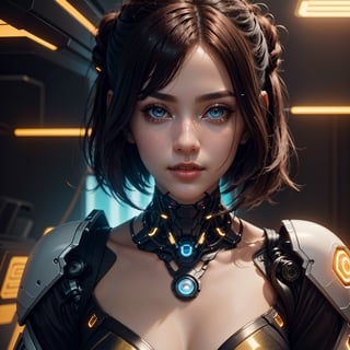 (high resolution, masterpiece: 1.2), ultra-detailed, realistic, physics-based representation, cyborg woman, electronic systems in the humanoid head, with a detailed brain that can be seen, representation of mechanical parts of the skull, female face, beautiful detailed eyes, red hair, beautiful detailed lips, muscle wire, flesh-colored skin, metallic elements, digital interface, shiny circuits, advanced sensors, high-tech prosthetics, seamless integration, artificial intelligence, technological improvements, wearable technology, modern aesthetics , bionic enhancements, advanced biotechnology, elegant and futuristic design, combination of humans and machines, symbolic representation of human evolution, harmonious coexistence of organic and synthetic components, vivid colors, dynamic lighting.