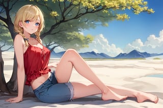 ((Botanical art salar de uyuni background)),
8k resolution, solo, 1 girl, blue sky,
blonde hair, odd eyes, hair ribbon, 
middle hair, hair braids, 
casual_exposure, hot_pants,
red ribbon, mature female, 
(reddish:0.95), (full body:0.99),
(large breasts:0.58),
(nsfw:0.68),



