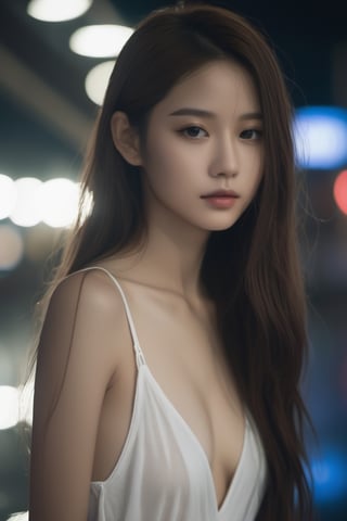 Naked Beautiful girl in tokyo, full_body, underwear, no_bra, no_clothes, naked, raining, midnight, no_humans, aw0k euphoric style, aesthetic portrait, realistic, detail_face, 