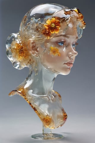 ((1 clear glass face mechanical girl)), glass masterpiece, finest quality glass, super fine glass, 8K, extremely fine and beautiful glass face, glass, perfect face, full body