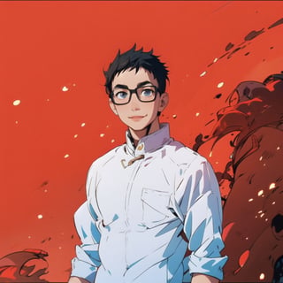 smile eyes, thin black eyebrows, thick frame glasses, separate eyebrows and glassed, ,shouta_doi