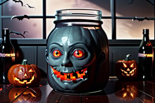 terrifying halloween pumpkin, monstrous with a mouth with sharp teeth full of blood, and two bloodshot eyes, with a creepy cemetery look.,JAR,BOTTLE,DonMC3l3st14l3xpl0r3rsXL,breast massage,m4rg0t