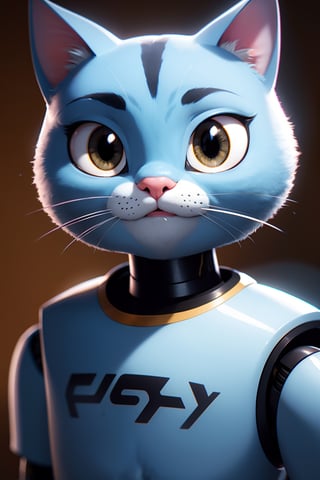 a robotic cat, portrait, upper body, Pixar style