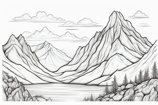 simple mountain , hand draw,Leonardo Style,Coloring Book, simple background