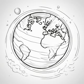 simple earth planet , hand draw,Leonardo Style,Coloring Book, simple background