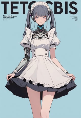 (magazine cover:1.4), simple background, 
1girl, solo, cyborg,  txznmec, ,Maid uniform, ,txznf