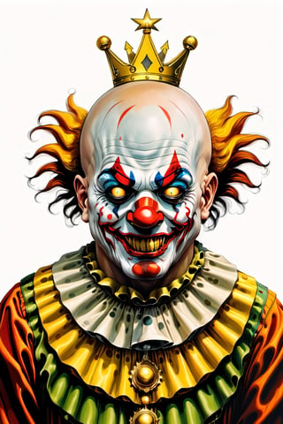 full body, Bald clown, horror, high definition, masterpiece, oil painting, white background, full body